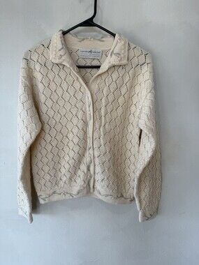 Peruvian Connection Alpaca Cardigan Sweater Knitwear Button Front Cream XS